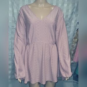 NWT - Bloomchic Pink Eyelet V-neck Tunic with Elastic waist and cuffs.  Size 3X.